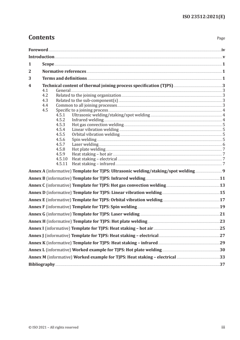 ISO 23512:2021 ISO 23512:2021 - Plastics — Joining of thermoplastic moulded components — Specification of variables for thermal joining processes/8/2021 - Page 3 preview