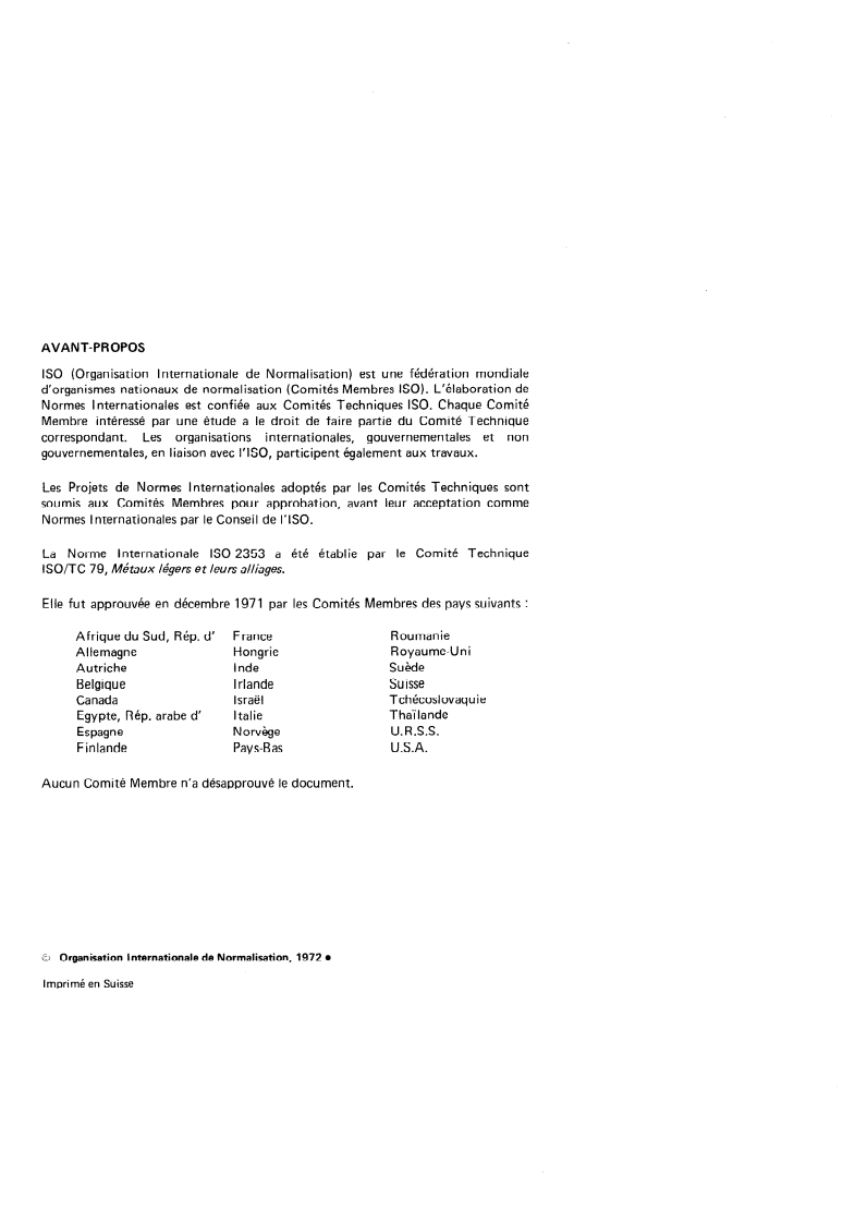 ISO 2353:1972 ISO 2353:1972 - Magnésium et ses alliages — Dosage du manganèse dans les alliages de magnésium contenant zirconium, terres rares, thorium et argent — Méthode photométrique au périodate/1/1972 - Page 2 preview
