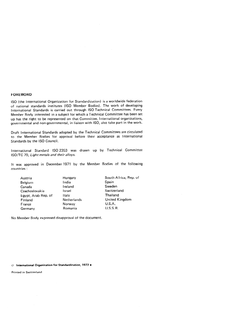 ISO 2353:1972 ISO 2353:1972 - Magnesium and its alloys — Determination of manganese in magnesium alloys containing zirconium, rare earths, thorium and silver — Periodate photometric method/1/1972 - Page 2 preview