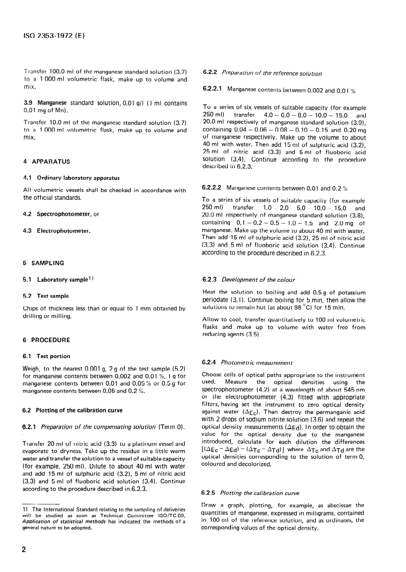 ISO 2353:1972 ISO 2353:1972 - Magnesium and its alloys — Determination of manganese in magnesium alloys containing zirconium, rare earths, thorium and silver — Periodate photometric method/1/1972 - Page 4 preview