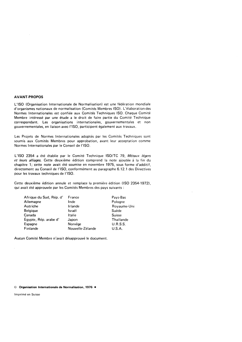 ISO 2354:1976 ISO 2354:1976 - Alliages de magnésium — Dosage du zirconium insoluble — Méthode photométrique à l'alizarine sulfonate/1/1976 - Page 2 preview