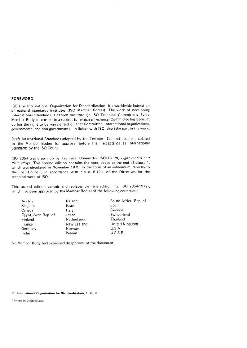 ISO 2354:1976 ISO 2354:1976 - Magnesium alloys — Determination of insoluble zirconium — Alizarin sulphonate photometric method/1/1976 - Page 2 preview