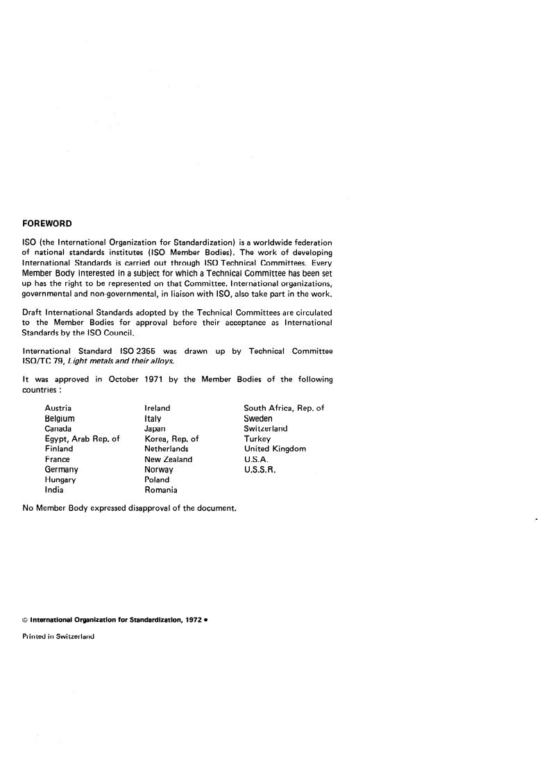 ISO 2355:1972 ISO 2355:1972 - Chemical analysis of magnesium and its alloys — Determination of rare earths — Gravimetric method/1/1972 - Page 2 preview