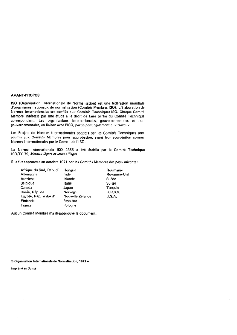 ISO 2355:1972 ISO 2355:1972 - Analyse chimique du magnésium et de ses alliages — Dosage des terres rares — Méthode gravimétrique/1/1972 - Page 2 preview