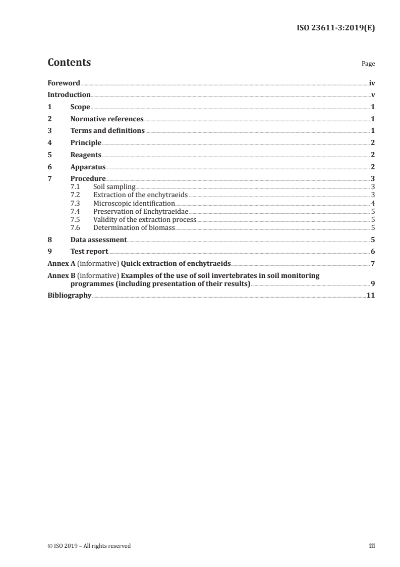 ISO 23611-3:2019 ISO 23611-3:2019 - Soil quality — Sampling of soil invertebrates — Part 3: Sampling and extraction of enchytraeids/20/2019 - Page 3 preview