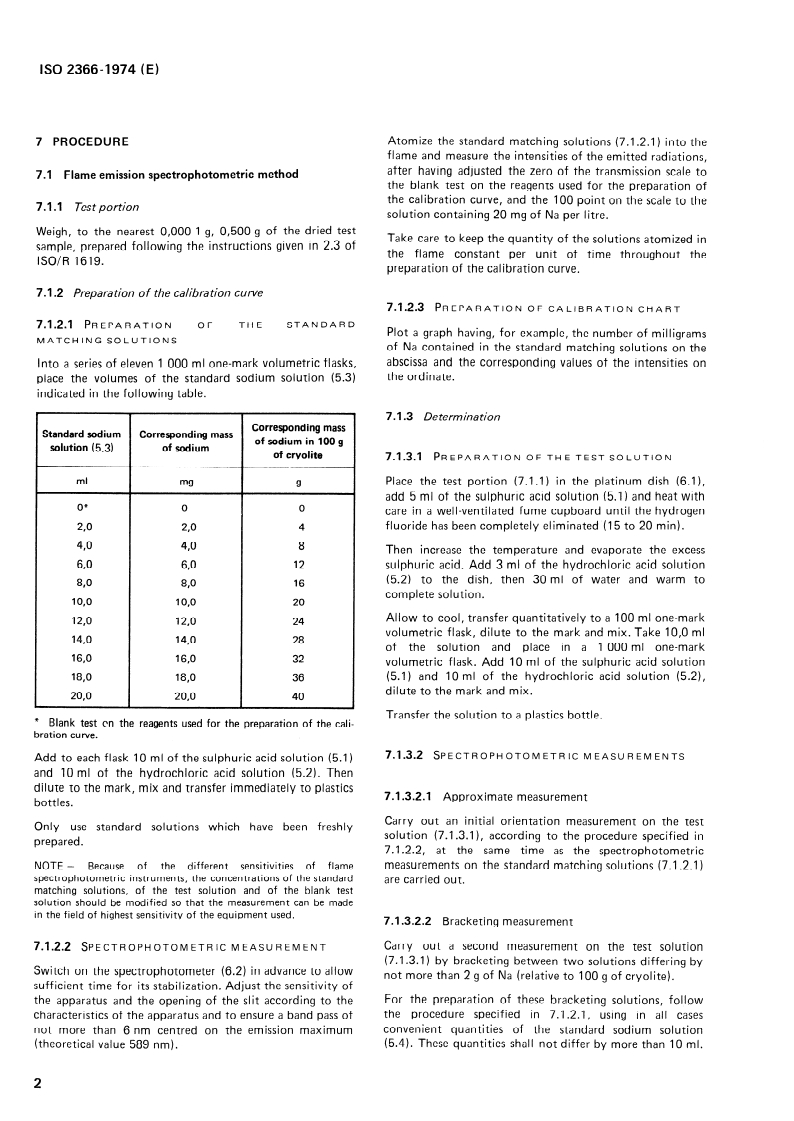 ISO 2366:1974 ISO 2366:1974 - Cryolite, natural and artificial — Determination of sodium content — Flame emission and atomic absorption spectrophotometric methods/1/1974 - Page 4 preview