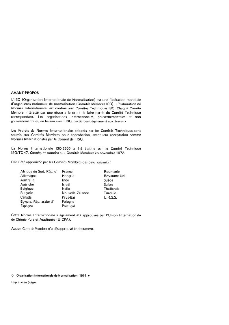 ISO 2366:1974 ISO 2366:1974 - Cryolithe naturelle et artificielle — Dosage du sodium — Méthodes par spectrophotométrie de flamme (émission) et par absorption atomique/1/1974 - Page 2 preview