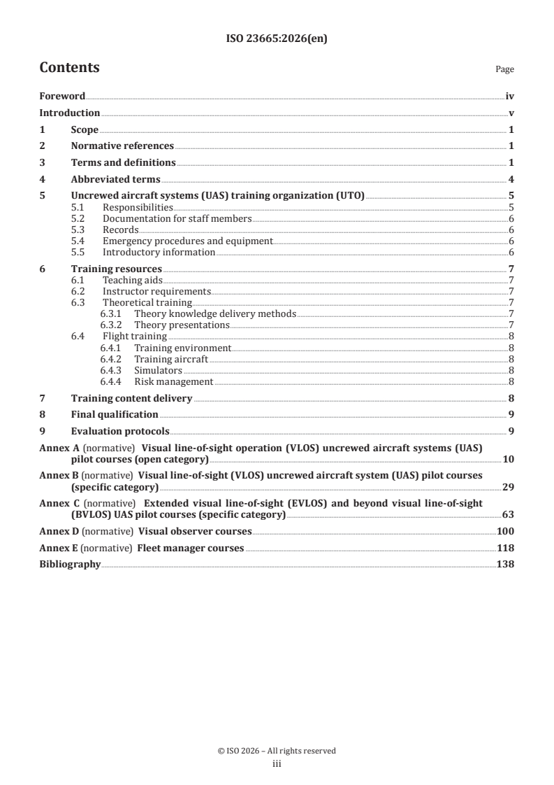 ISO 23665:2026 ISO 23665:2026 - Uncrewed aircraft systems — Training for personnel involved in UAS operations - Page 3 preview
