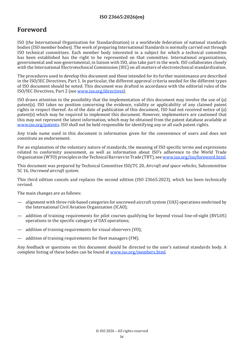 ISO 23665:2026 ISO 23665:2026 - Uncrewed aircraft systems — Training for personnel involved in UAS operations - Page 4 preview