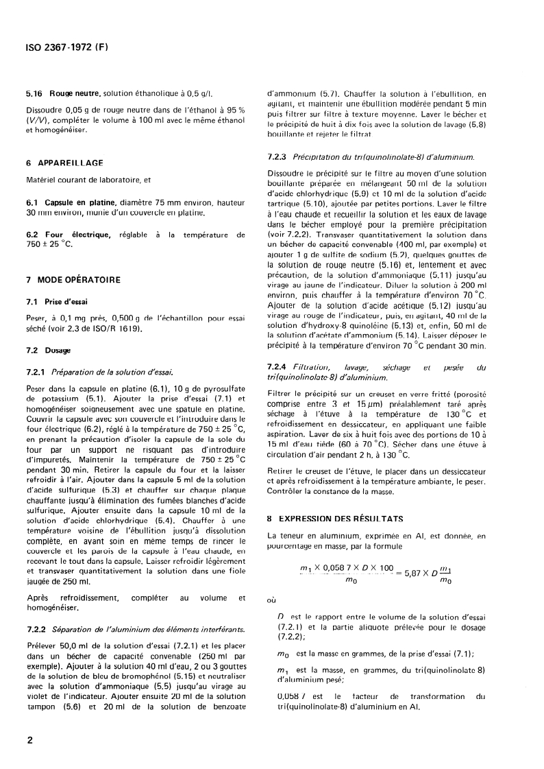 ISO 2367:1972 ISO 2367:1972 - Cryolithe (naturelle et artificielle) — Dosage de l'aluminium — Méthode gravimétrique à l'hydroxy-8 quinoléine/1/1972 - Page 4 preview