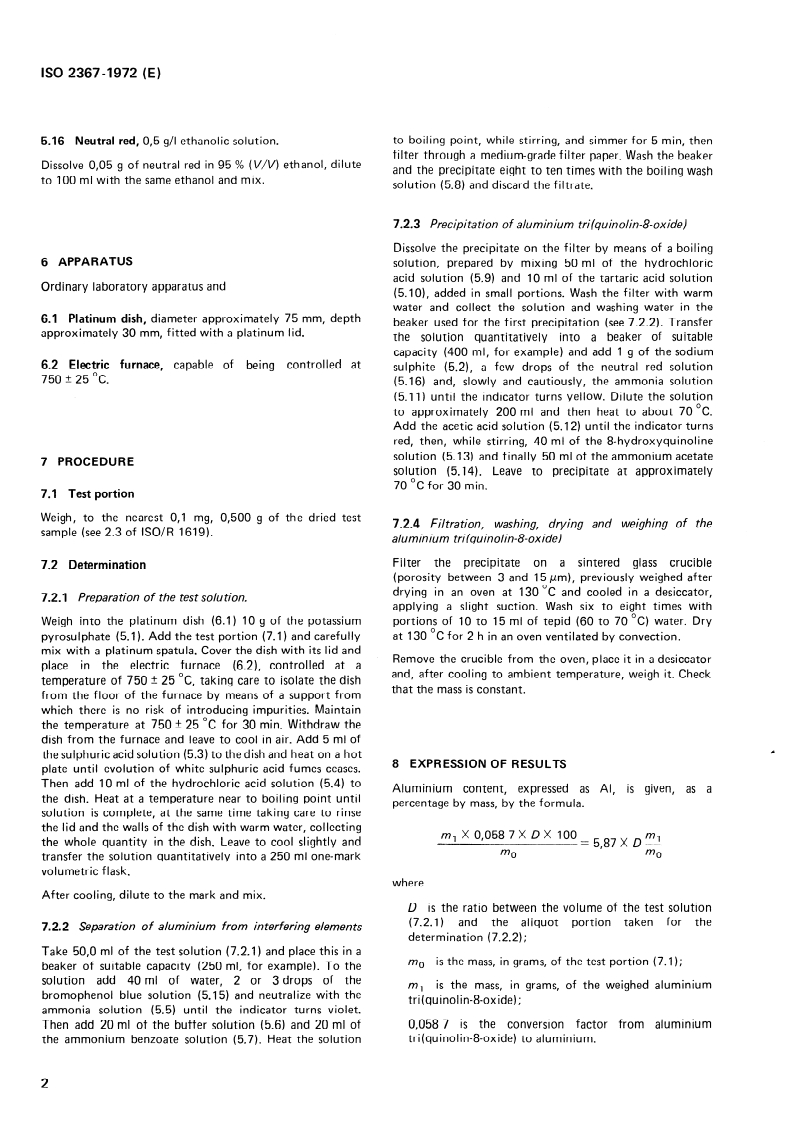 ISO 2367:1972 ISO 2367:1972 - Cryolite (natural and artificial) — Determination of aluminium content — 8- Hydroxyquinoline gravimetric method/1/1972 - Page 4 preview