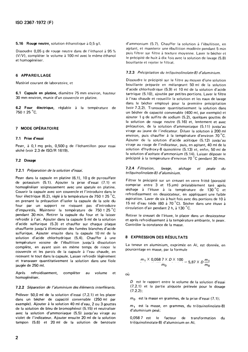 ISO 2367:1972 ISO 2367:1972 - Cryolithe (naturelle et artificielle) — Dosage de l'aluminium — Méthode gravimétrique à l'hydroxy-8 quinoléine/1/1972 - Page 4 preview
