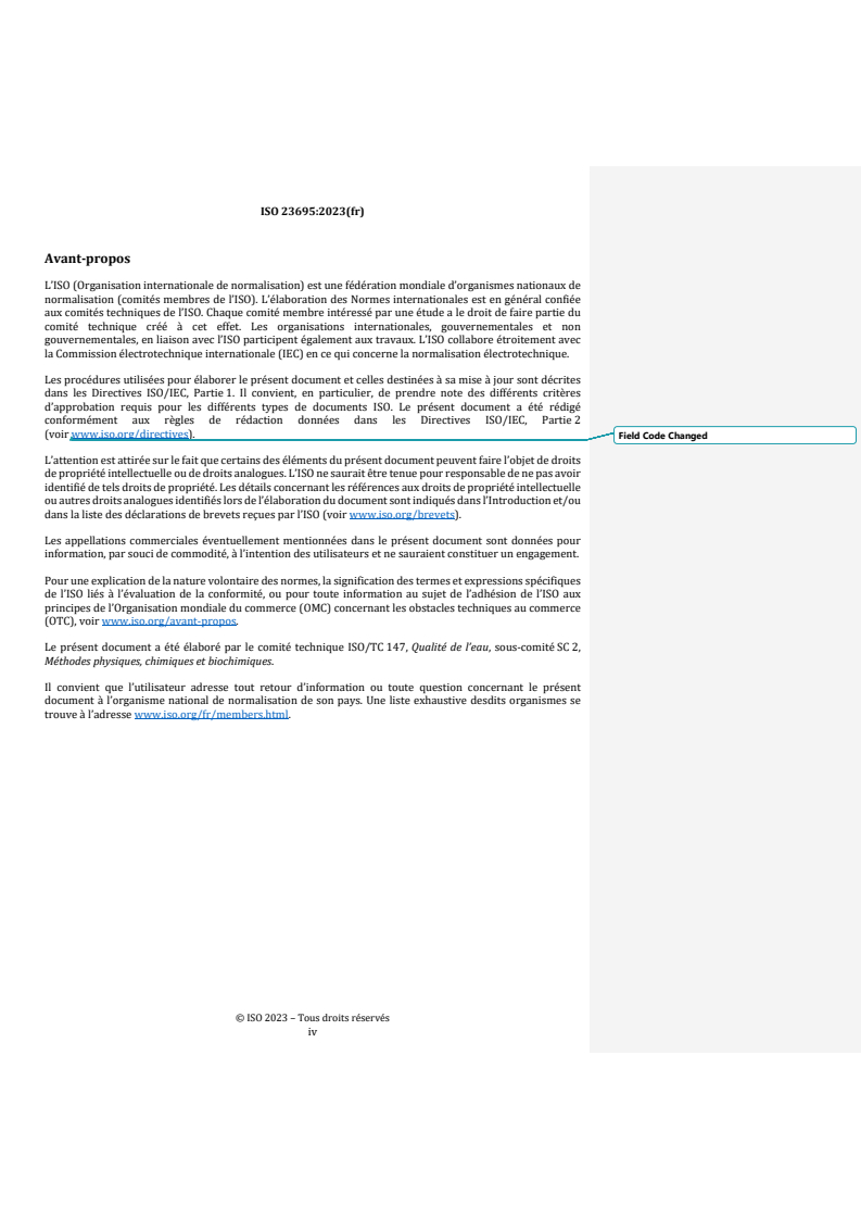ISO 23695:2023 REDLINE ISO 23695:2023 - Qualité de l’eau — Détermination de l’azote-ammonium dans l’eau — Méthode à petite échelle en tubes fermés/12/2026 - Page 4 preview