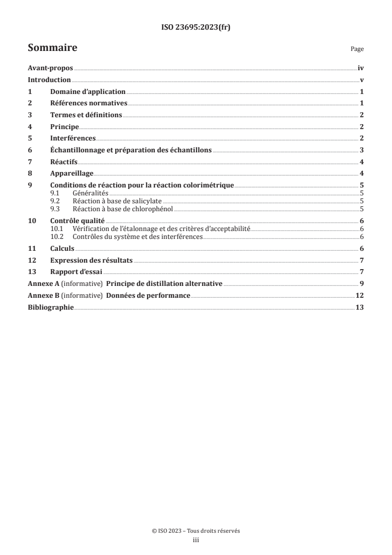 ISO 23695:2023 ISO 23695:2023 - Qualité de l’eau — Détermination de l’azote-ammonium dans l’eau — Méthode à petite échelle en tubes fermés/12/2026 - Page 3 preview