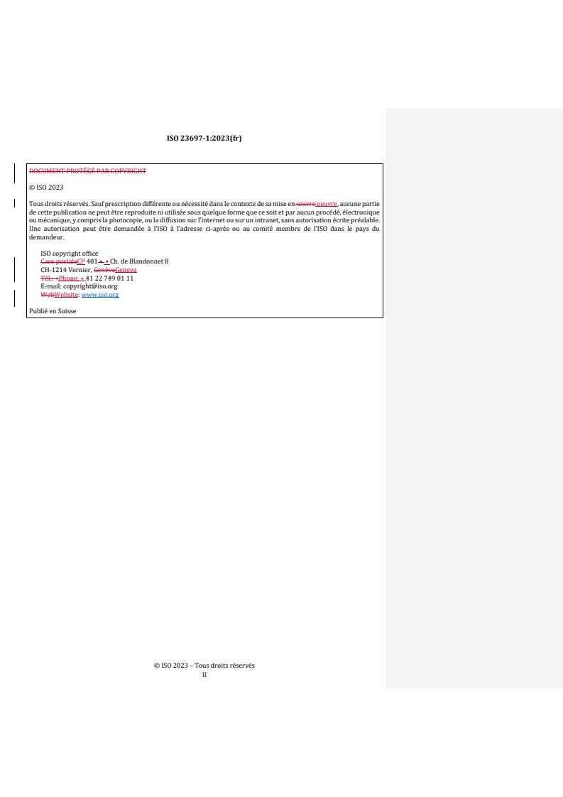 ISO 23697-1:2023 REDLINE ISO 23697-1:2023 - Qualité de l’eau — Détermination de l’azote lié total (ST-TNb) dans l’eau a l’aide de tubes fermés a petite échelle — Partie 1: Réaction colorimétrique au diméthylphénol
Released:6. 02. 2026 - Page 2 preview