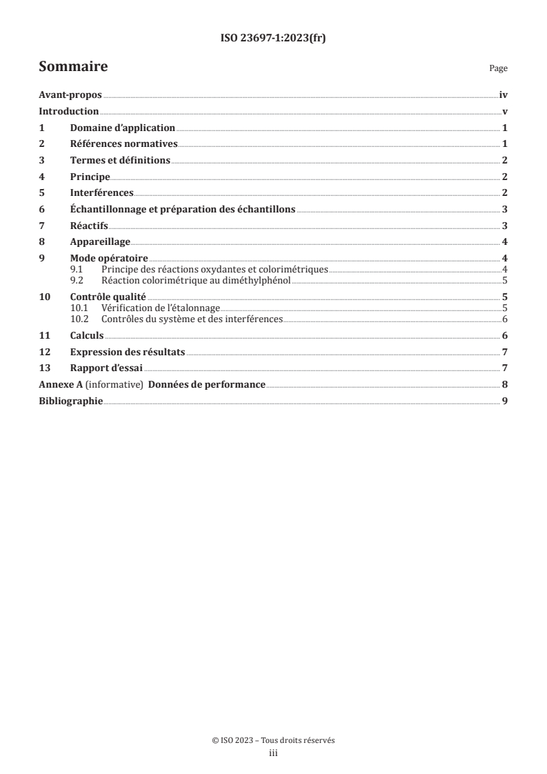 ISO 23697-1:2023 ISO 23697-1:2023 - Qualité de l’eau — Détermination de l’azote lié total (ST-TNb) dans l’eau a l’aide de tubes fermés a petite échelle — Partie 1: Réaction colorimétrique au diméthylphénol
Released:6. 02. 2026 - Page 3 preview