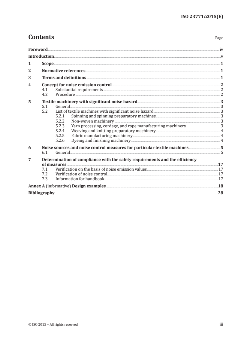 ISO 23771:2015 ISO 23771:2015 - Textile machinery — Guide to the design of textile machinery for reduction of the noise emissions/13/2015 - Page 3 preview