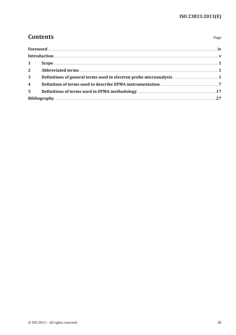 ISO 23833:2013 ISO 23833:2013 - Microbeam analysis — Electron probe microanalysis (EPMA) — Vocabulary/5/2013 - Page 3 preview