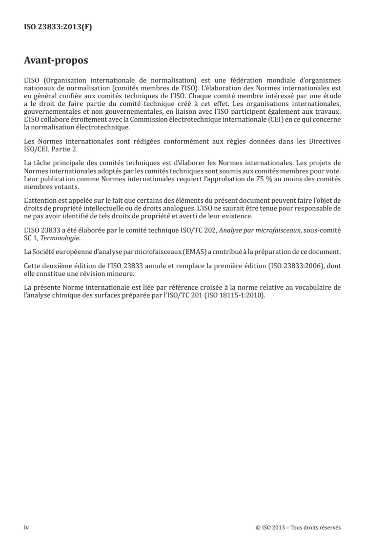ISO 23833:2013 ISO 23833:2013 - Analyse par microfaisceaux — Analyse par microsonde électronique (microsonde de Castaing) — Vocabulaire/5/2013 - Page 4 preview