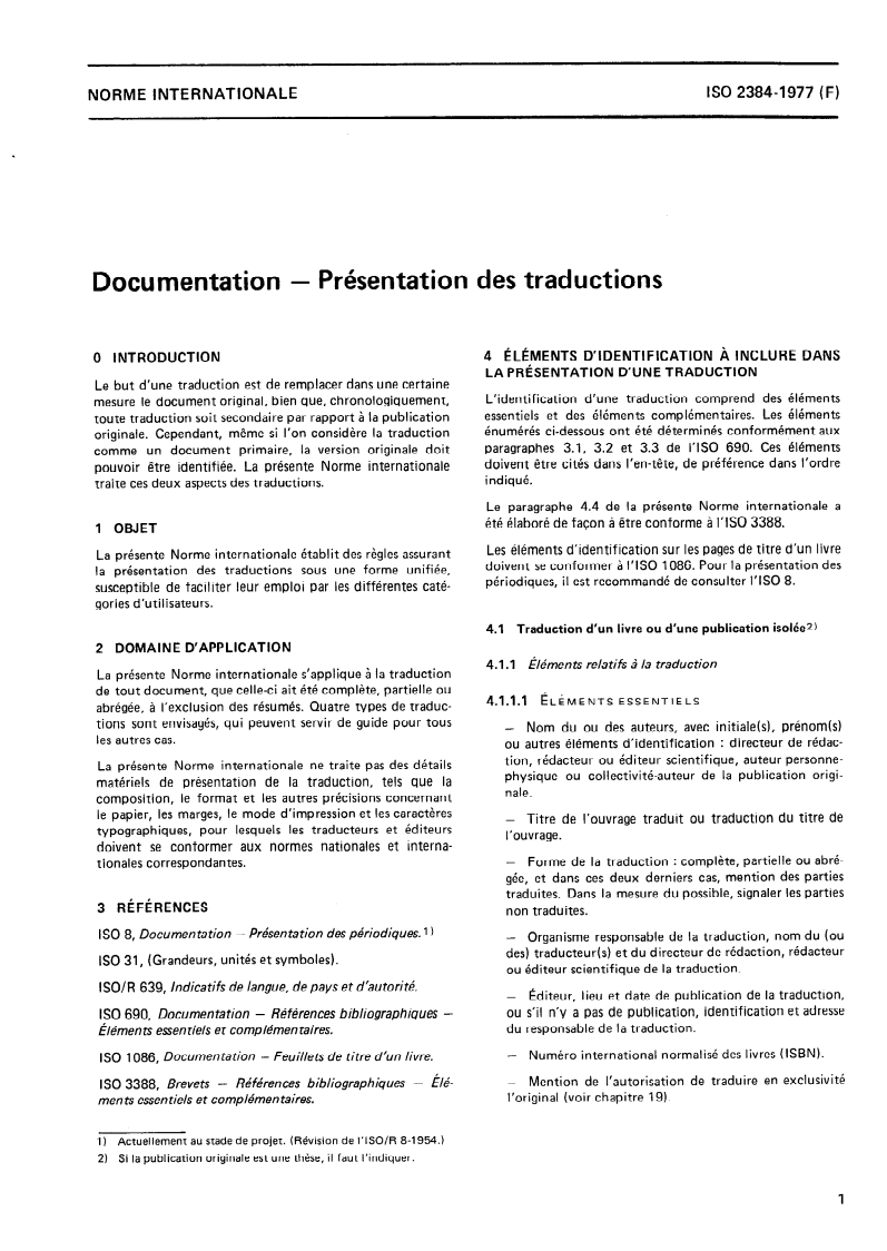 ISO 2384:1977 ISO 2384:1977 - Documentation — Présentation des traductions/1/1977 - Page 3 preview