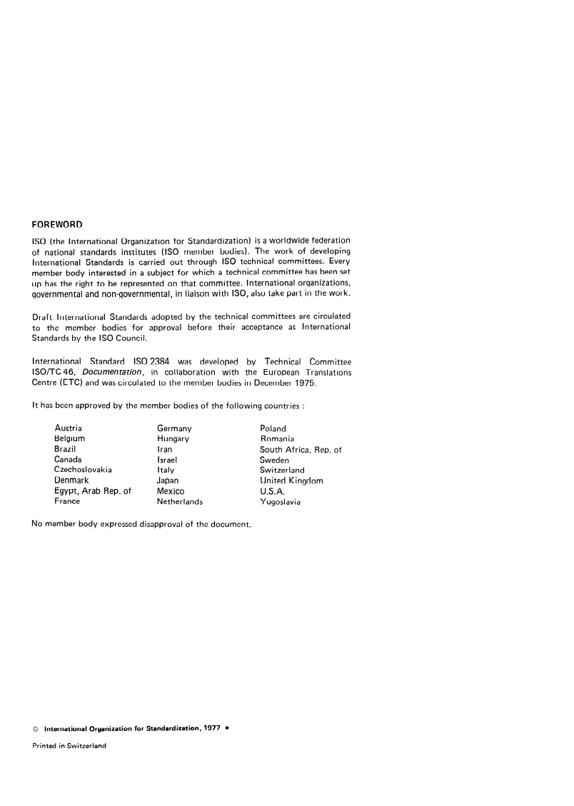 ISO 2384:1977 ISO 2384:1977 - Documentation — Presentation of translations/1/1977 - Page 2 preview