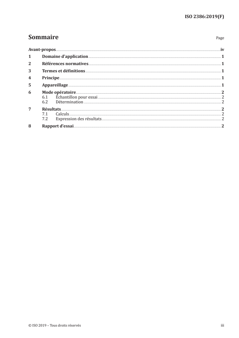 ISO 2386:2019 ISO 2386:2019 - Liège emballé — Liège mâle, liège de reproduction cru, liège flambé, liège de reproduction bouilli et rebut — Détermination de l'humidité/17/2019 - Page 3 preview