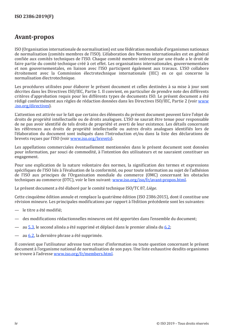 ISO 2386:2019 ISO 2386:2019 - Liège emballé — Liège mâle, liège de reproduction cru, liège flambé, liège de reproduction bouilli et rebut — Détermination de l'humidité/17/2019 - Page 4 preview