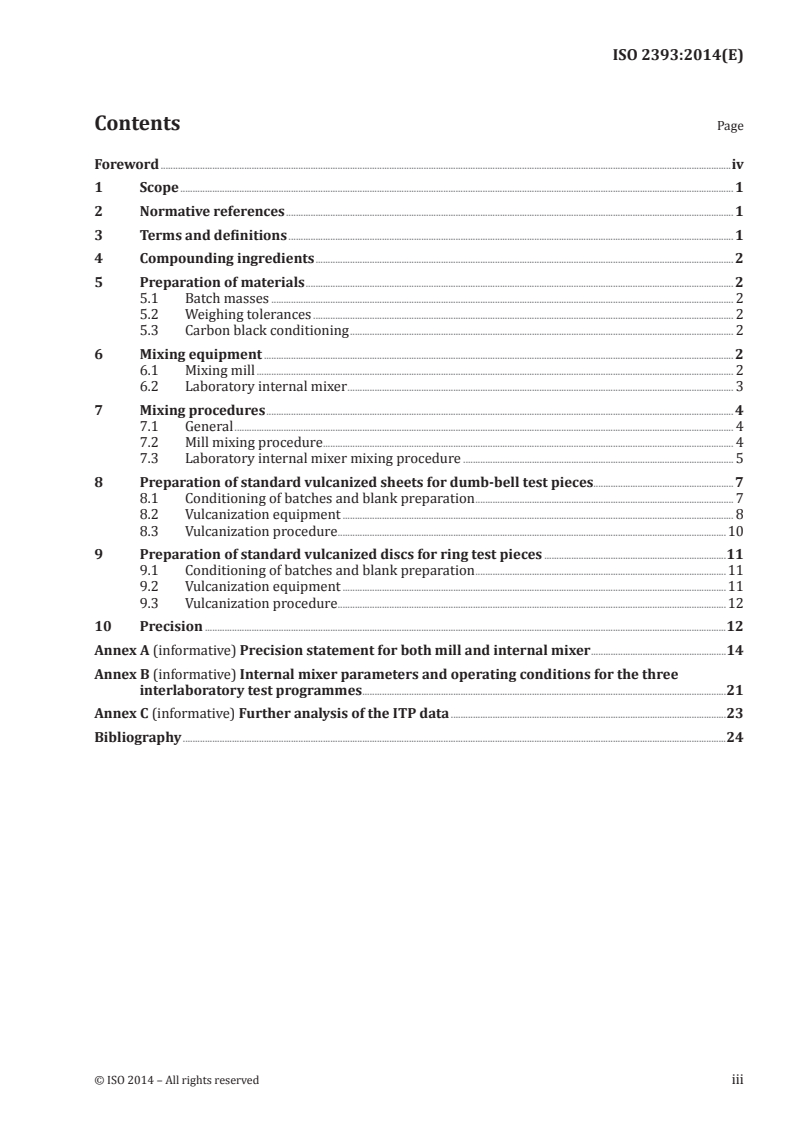 ISO 2393:2014 ISO 2393:2014 - Rubber test mixes — Preparation, mixing and vulcanization — Equipment and procedures/1/2014 - Page 3 preview