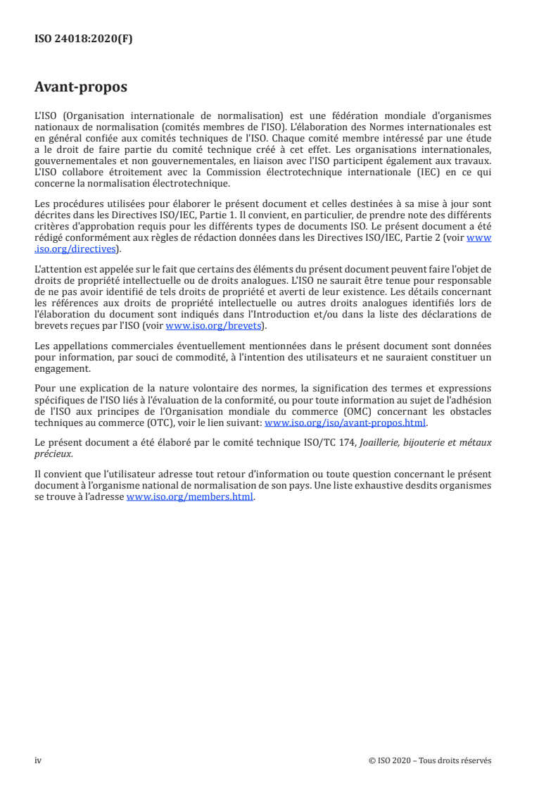 ISO 24018:2020 ISO 24018:2020 - Joaillerie, bijouterie et métaux précieux — Spécifications pour les lingots d'or de 1 kilogramme/30/2020 - Page 4 preview