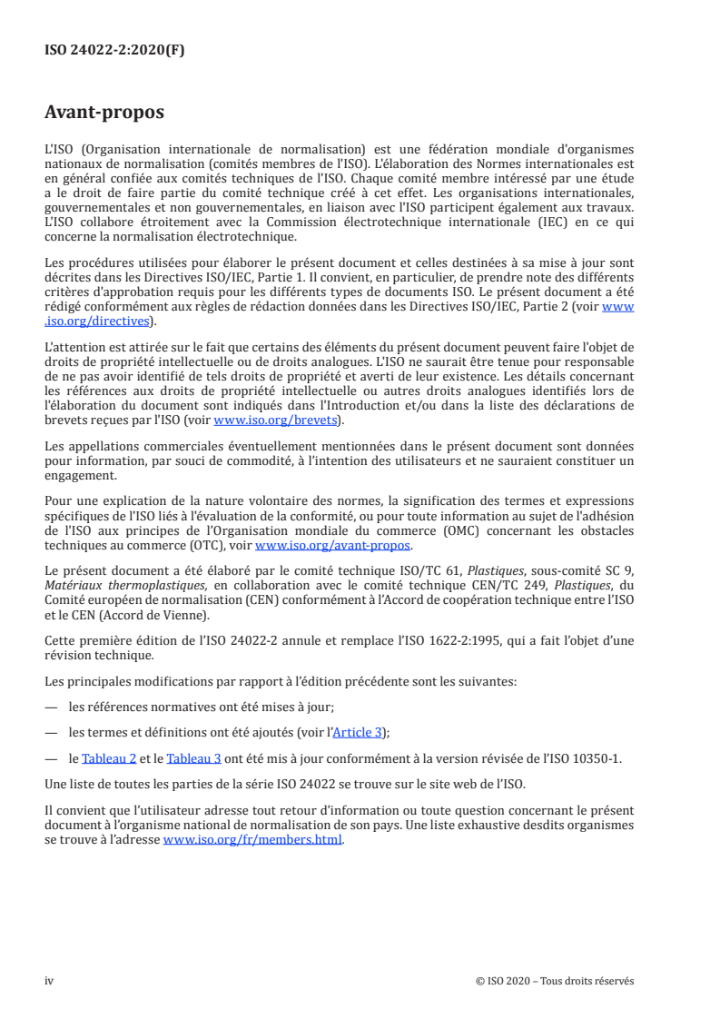 ISO 24022-2:2020 ISO 24022-2:2020 - Plastiques — Matériaux à base de polystyrène (PS) pour moulage et extrusion — Partie 2: Préparation des éprouvettes et détermination des propriétés/29/2020 - Page 4 preview