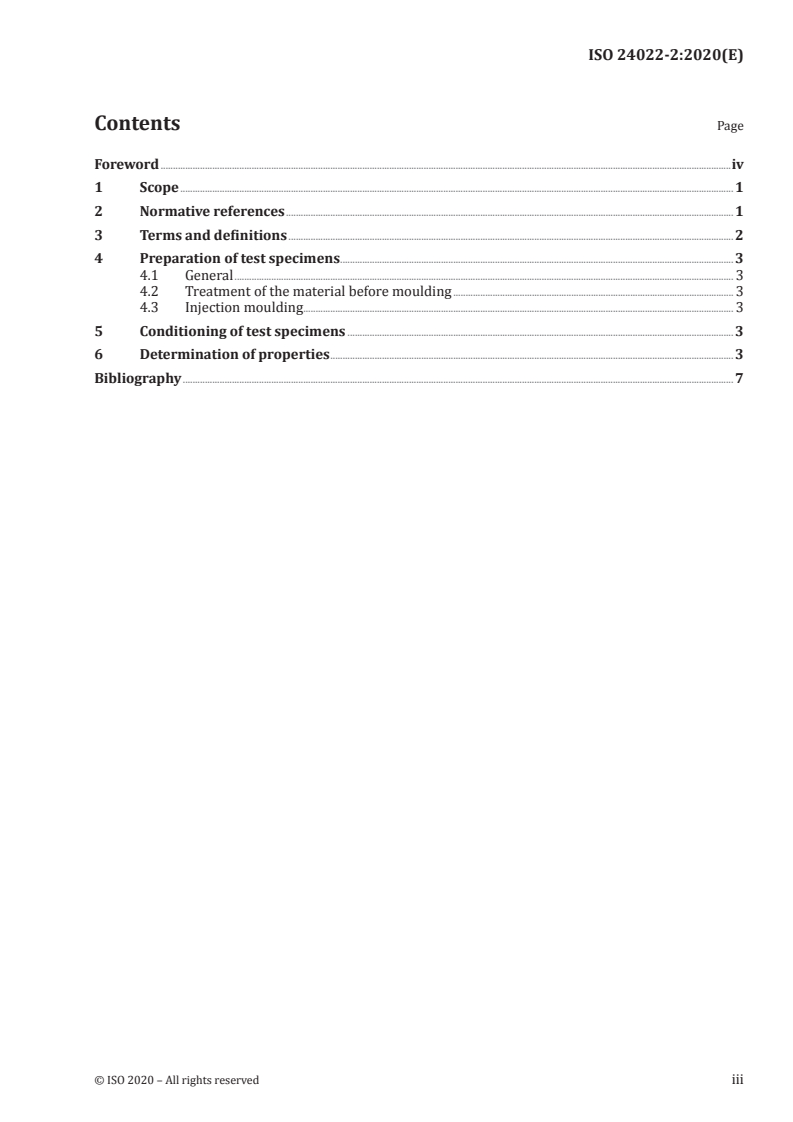 ISO 24022-2:2020 ISO 24022-2:2020 - Plastics — Polystyrene (PS) moulding and extrusion materials — Part 2: Preparation of test specimens and determination of properties/29/2020 - Page 3 preview