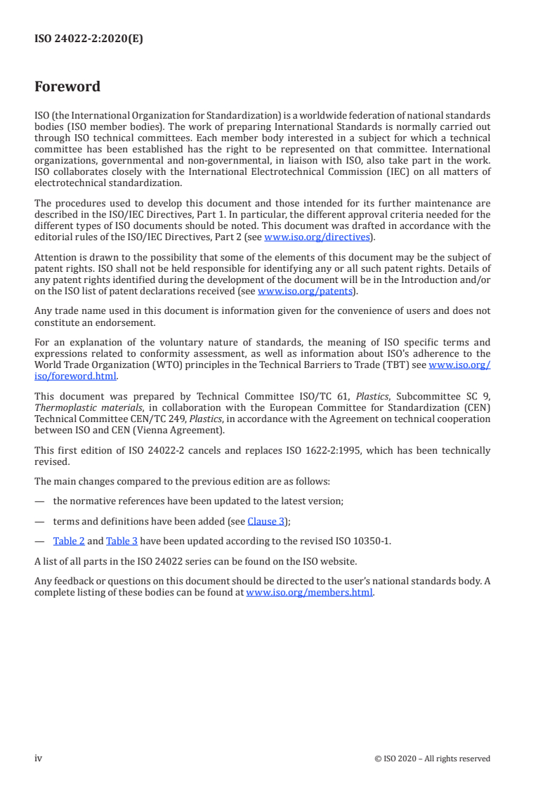ISO 24022-2:2020 ISO 24022-2:2020 - Plastics — Polystyrene (PS) moulding and extrusion materials — Part 2: Preparation of test specimens and determination of properties/29/2020 - Page 4 preview
