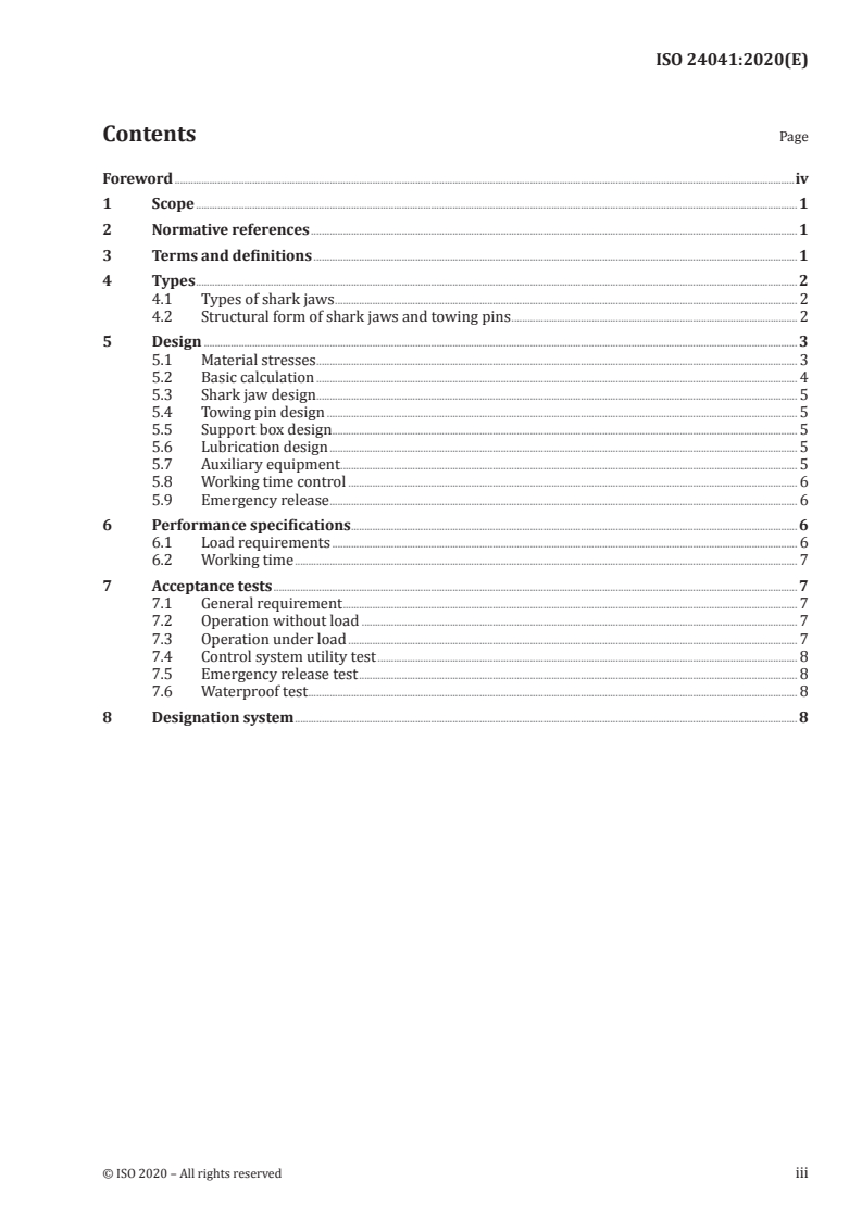 ISO 24041:2020 ISO 24041:2020 - Ships and marine technology — Shark jaws and towing pins/10/2020 - Page 3 preview
