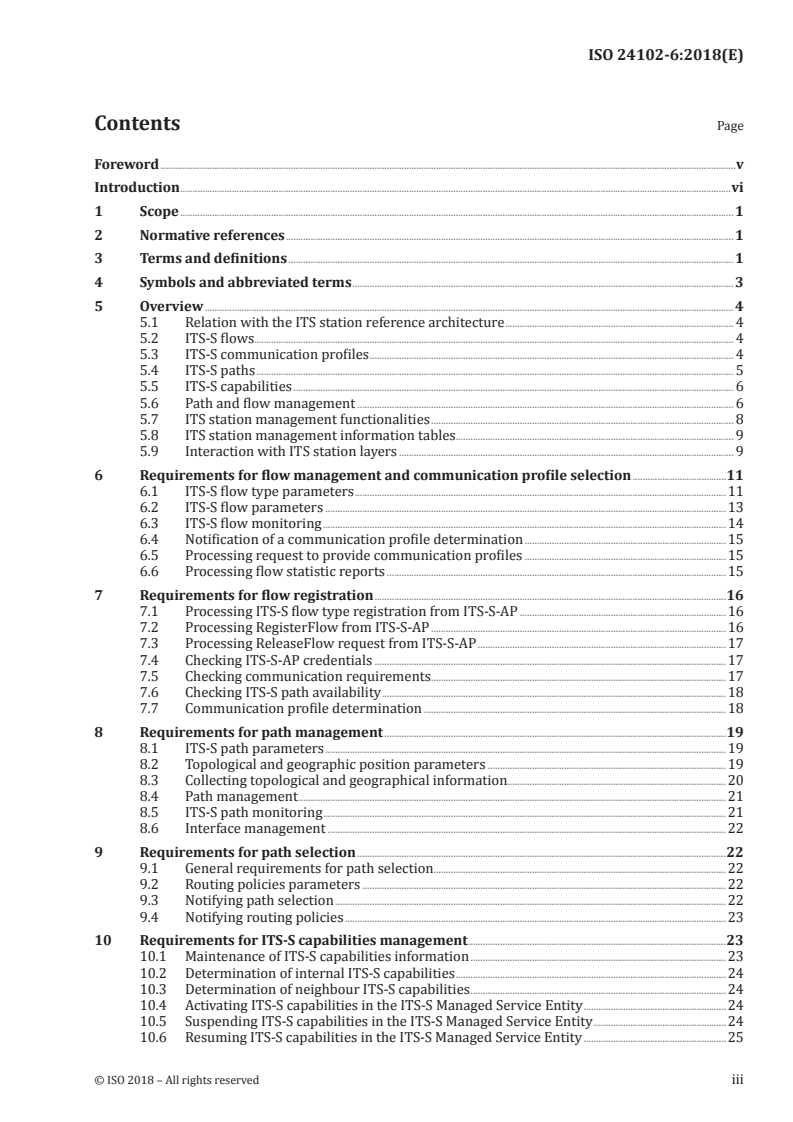 ISO 24102-6:2018 ISO 24102-6:2018 - Intelligent transport systems — Communications access for land mobiles (CALM) — ITS station management — Part 6: Path and flow management/11/2018 - Page 3 preview