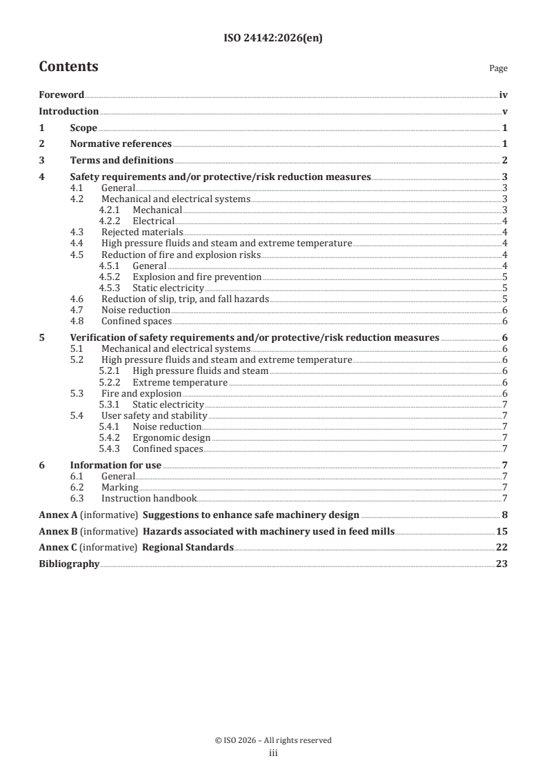 ISO 24142:2026 ISO 24142:2026 - Safe design aspects for machinery in feed processing mills - Page 3 preview
