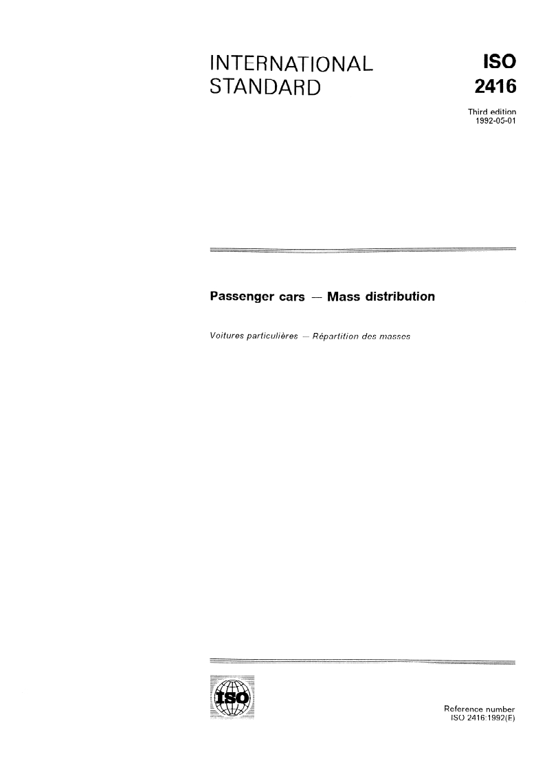 ISO 2416:1992 ISO 2416:1992 - Passenger cars — Mass distribution/7/1992 - Page 1 preview