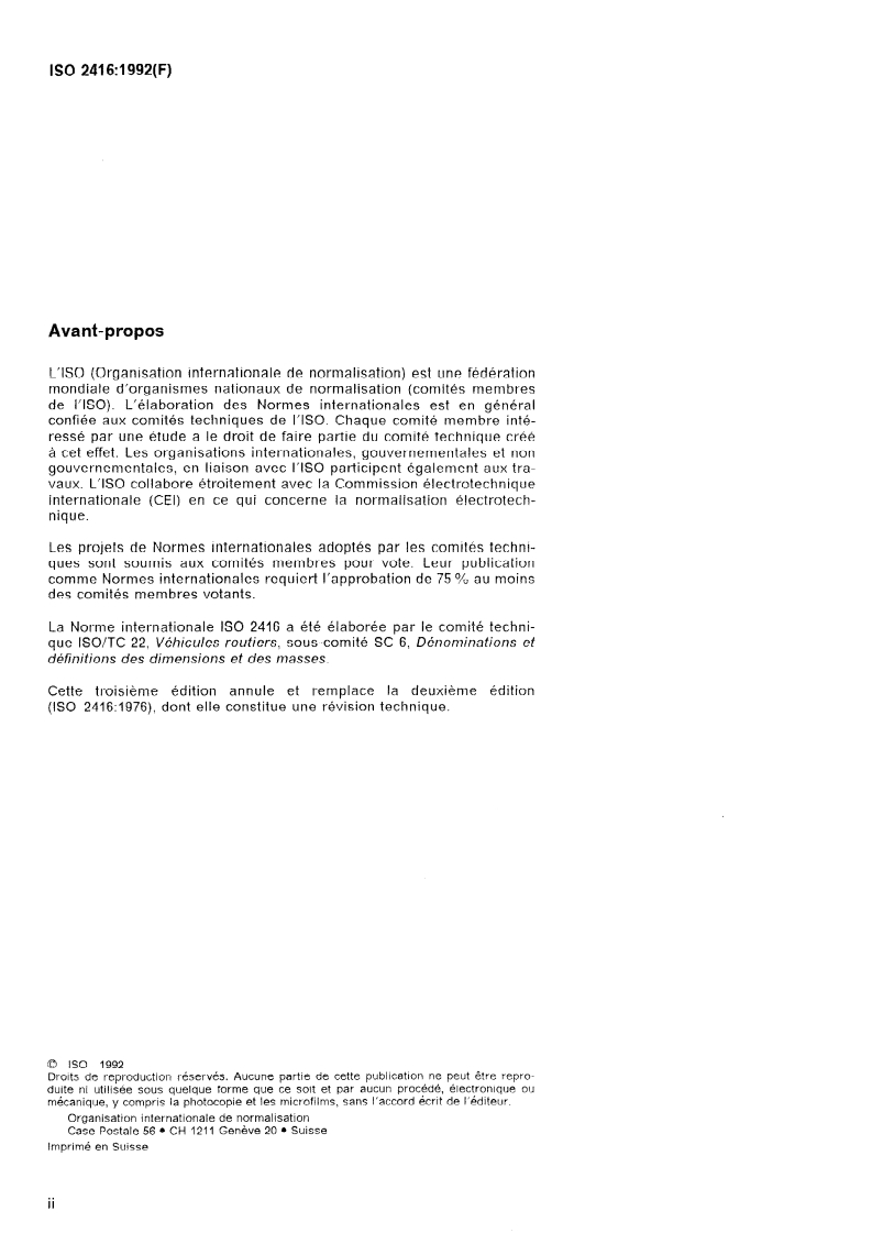 ISO 2416:1992 ISO 2416:1992 - Voitures particulières — Répartition des masses/7/1992 - Page 2 preview