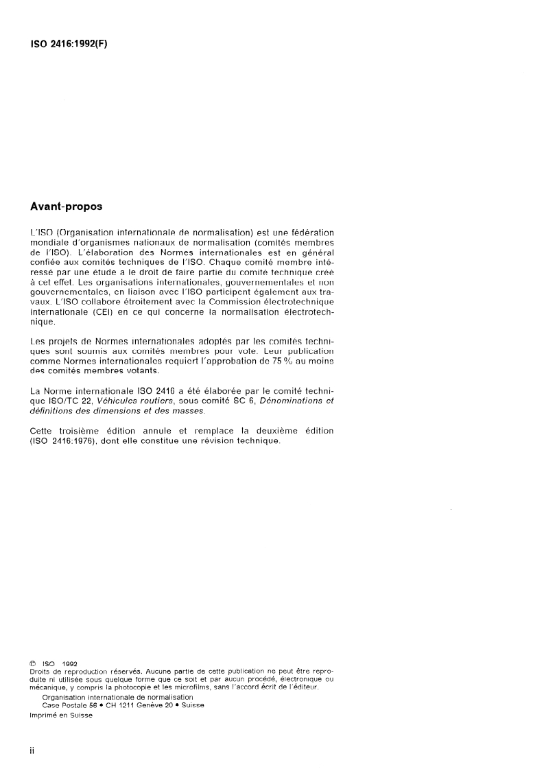 ISO 2416:1992 ISO 2416:1992 - Voitures particulières — Répartition des masses/7/1992 - Page 2 preview