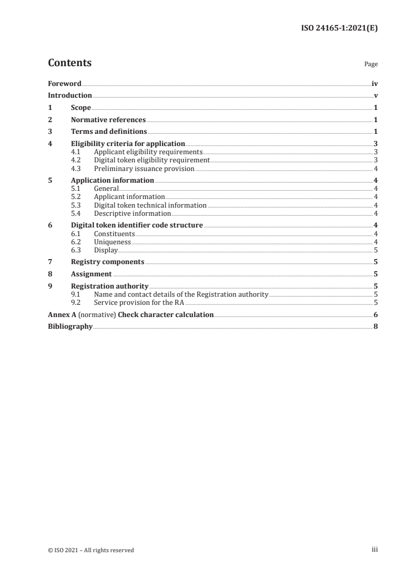 ISO 24165-1:2021 ISO 24165-1:2021 - Digital token identifier (DTI) — Registration, assignment and structure — Part 1: Method for registration and assignment
Released:9/28/2021 - Page 3 preview