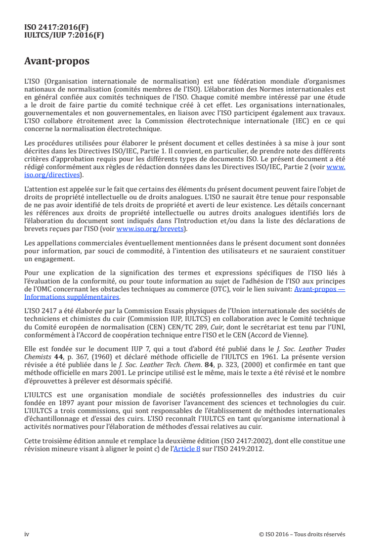 ISO 2417:2016 ISO 2417:2016 - Cuir — Essais physiques et mécaniques — Détermination de l'absorption statique d'eau/15/2016 - Page 4 preview