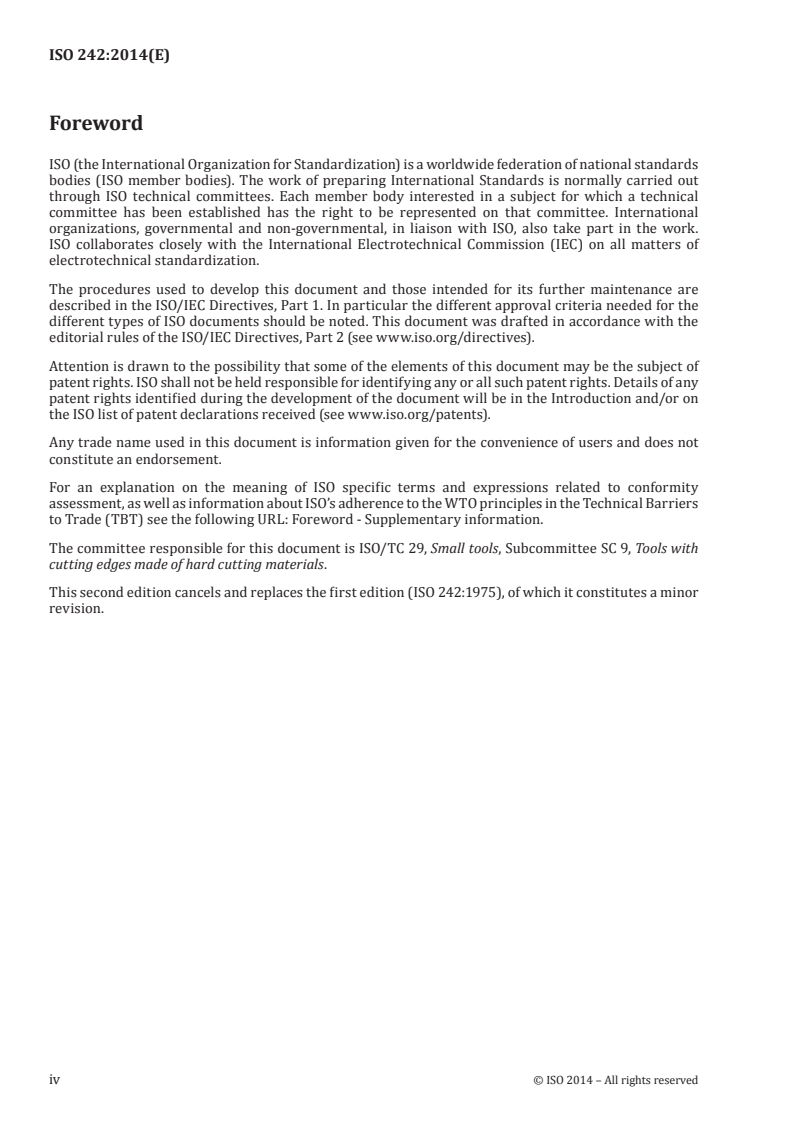ISO 242:2014 ISO 242:2014 - Carbide tips for brazing on turning tools/4/2014 - Page 4 preview