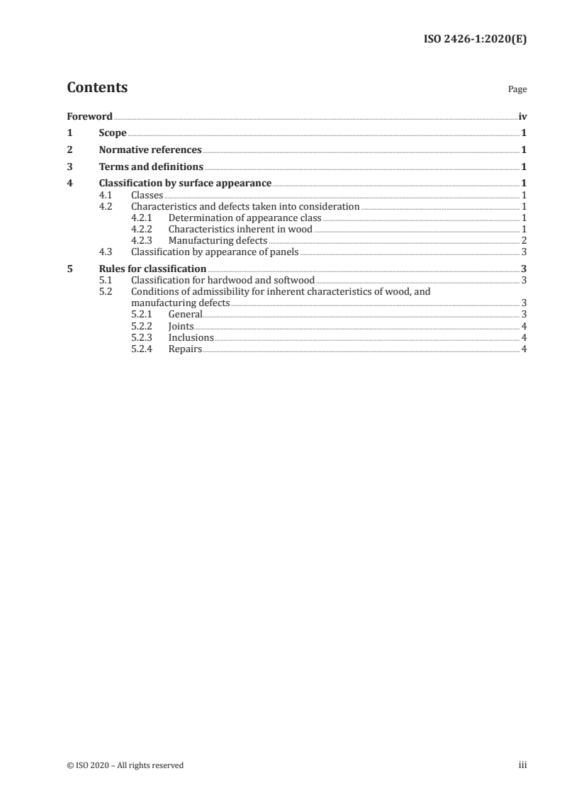 ISO 2426-1:2020 ISO 2426-1:2020 - Plywood — Classification by surface appearance — Part 1: General/7/2020 - Page 3 preview