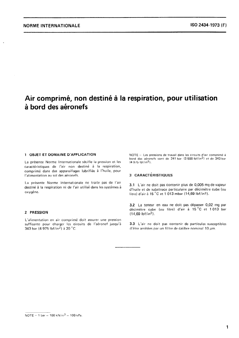 ISO 2434:1973 ISO 2434:1973 - Air comprimé, non destiné à la respiration, pour utilisation à bord des aéronefs/1/1973 - Page 3 preview