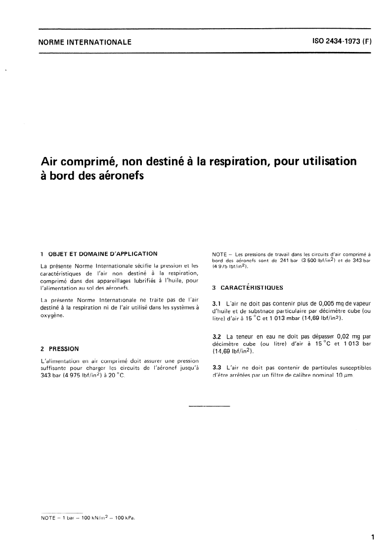 ISO 2434:1973 ISO 2434:1973 - Air comprimé, non destiné à la respiration, pour utilisation à bord des aéronefs/1/1973 - Page 3 preview