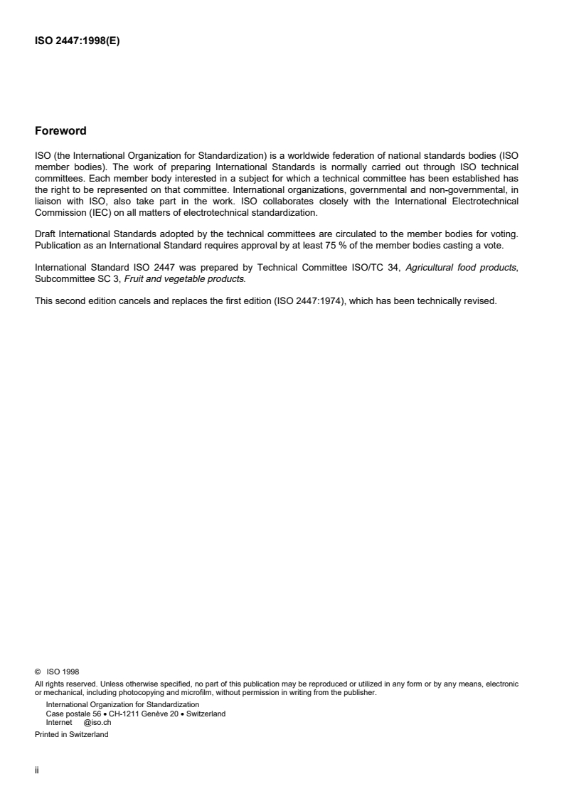 ISO 2447:1998 ISO 2447:1998 - Fruit and vegetable products — Determination of tin content/6/1998 - Page 2 preview