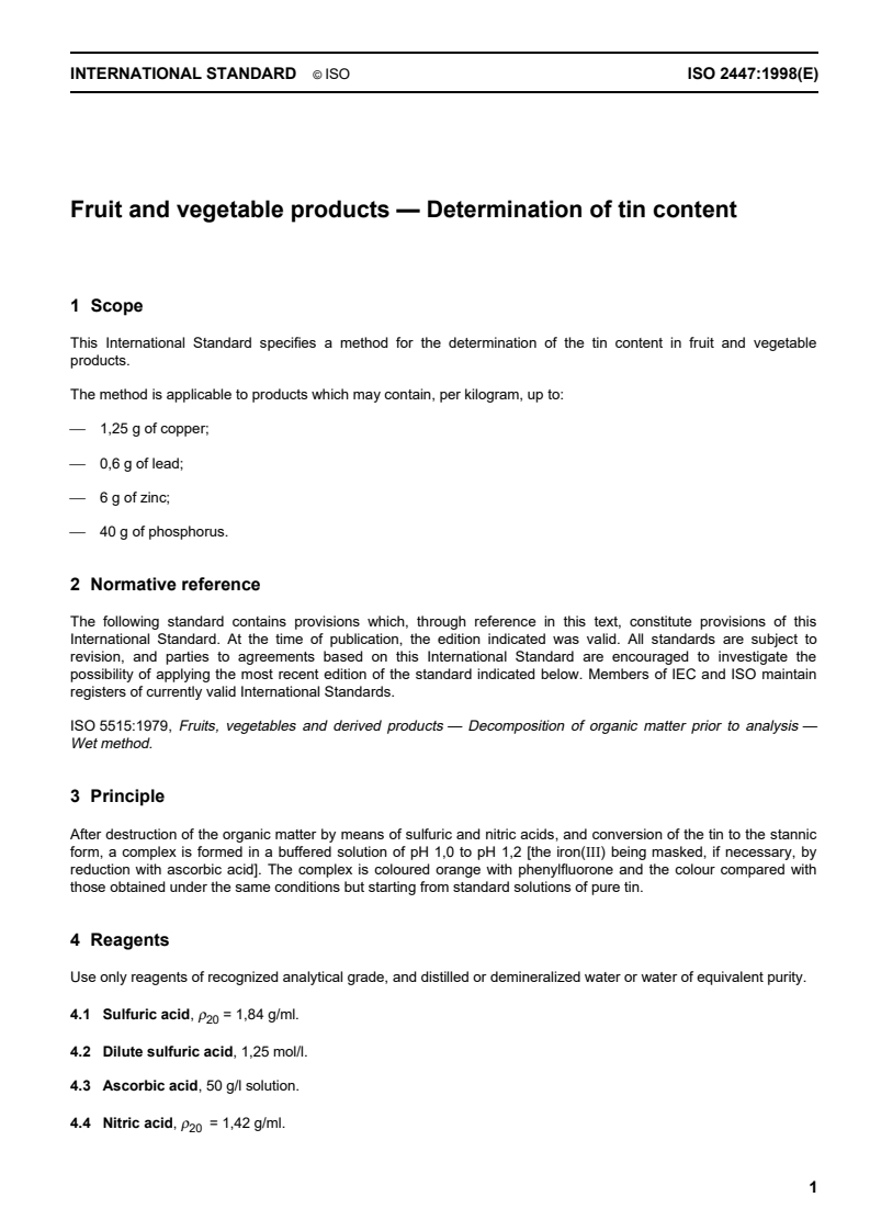 ISO 2447:1998 ISO 2447:1998 - Fruit and vegetable products — Determination of tin content/6/1998 - Page 3 preview