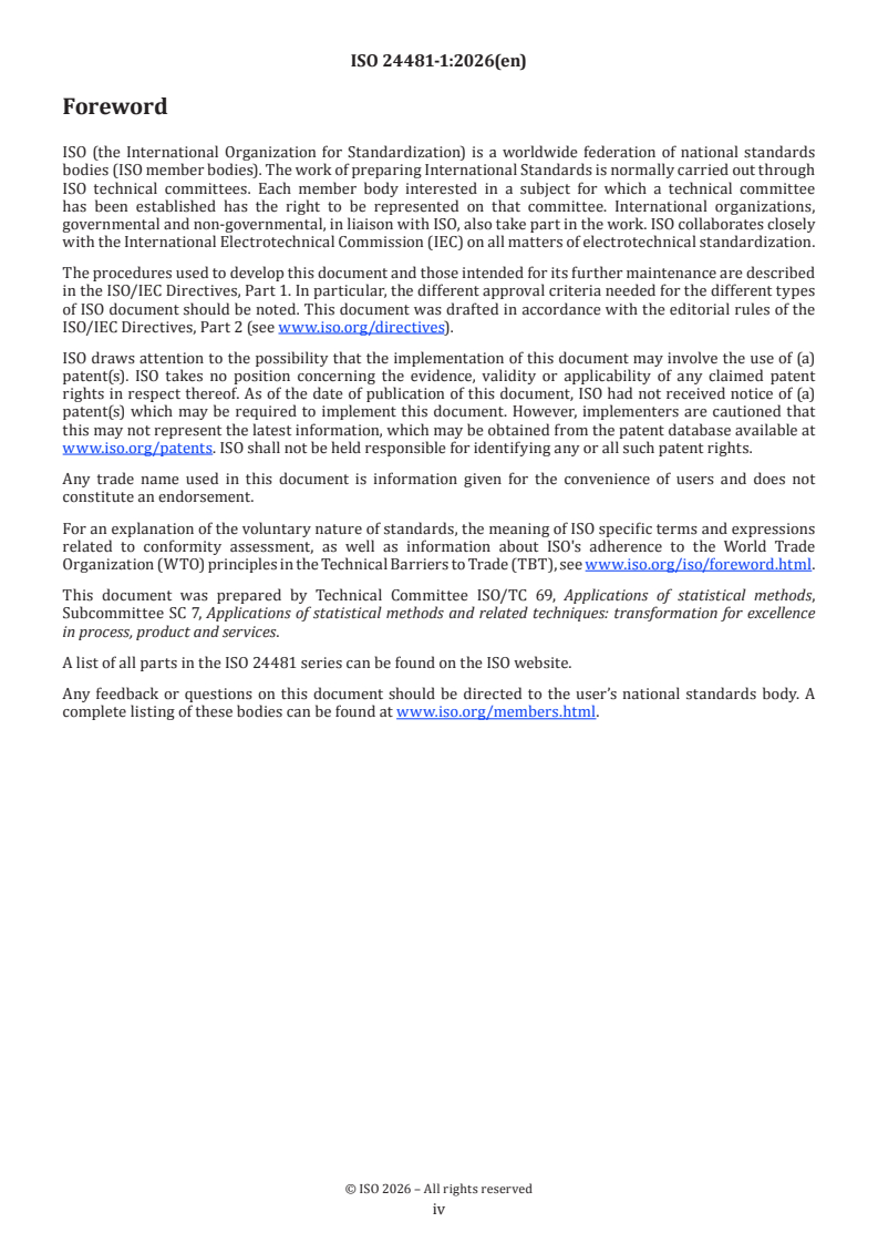 ISO 24481-1:2026 ISO 24481-1:2026 - Statistical methods for implementation of Six Sigma — Exploratory data analysis — Part 1: General methodology - Page 4 preview
