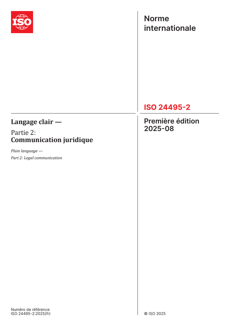 ISO 24495-2:2025 - Langage clair — Partie 2: Communication juridique
Released:18. 09. 2025