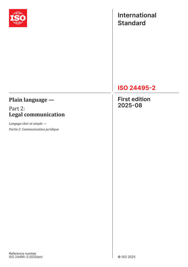 ISO 24495-2:2025 - Plain language — Part 2: Legal communication
Released:25. 08. 2025