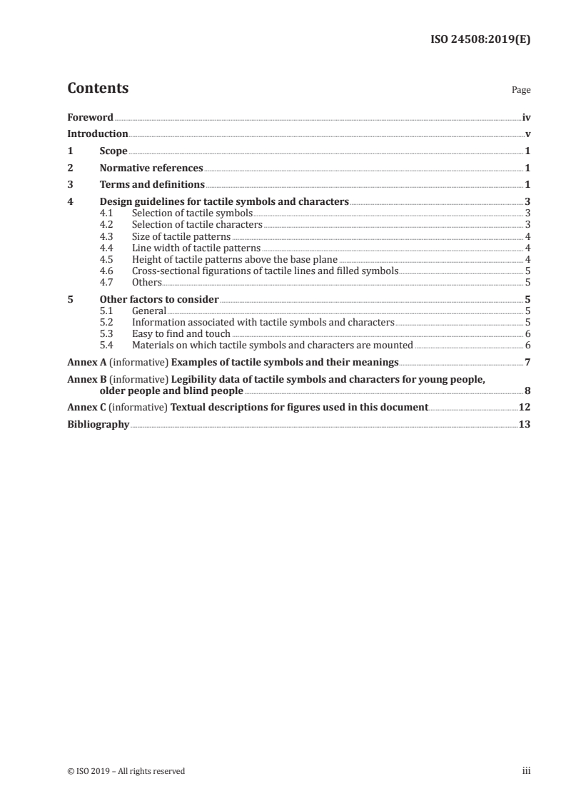 ISO 24508:2019 - Ergonomics — Accessible design — Guidelines for designing tactile symbols and characters/4/2019 - Page 3 preview